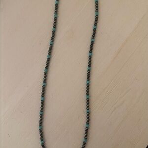 Western Dark Silver and Turquoise Color Beaded Necklace